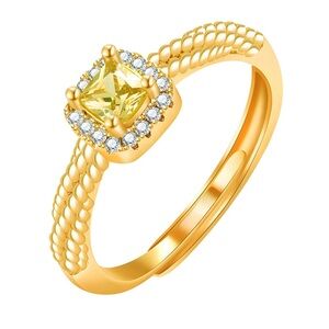 18K Gold Plated Yellow Gemstone Ring Adjustable Brass